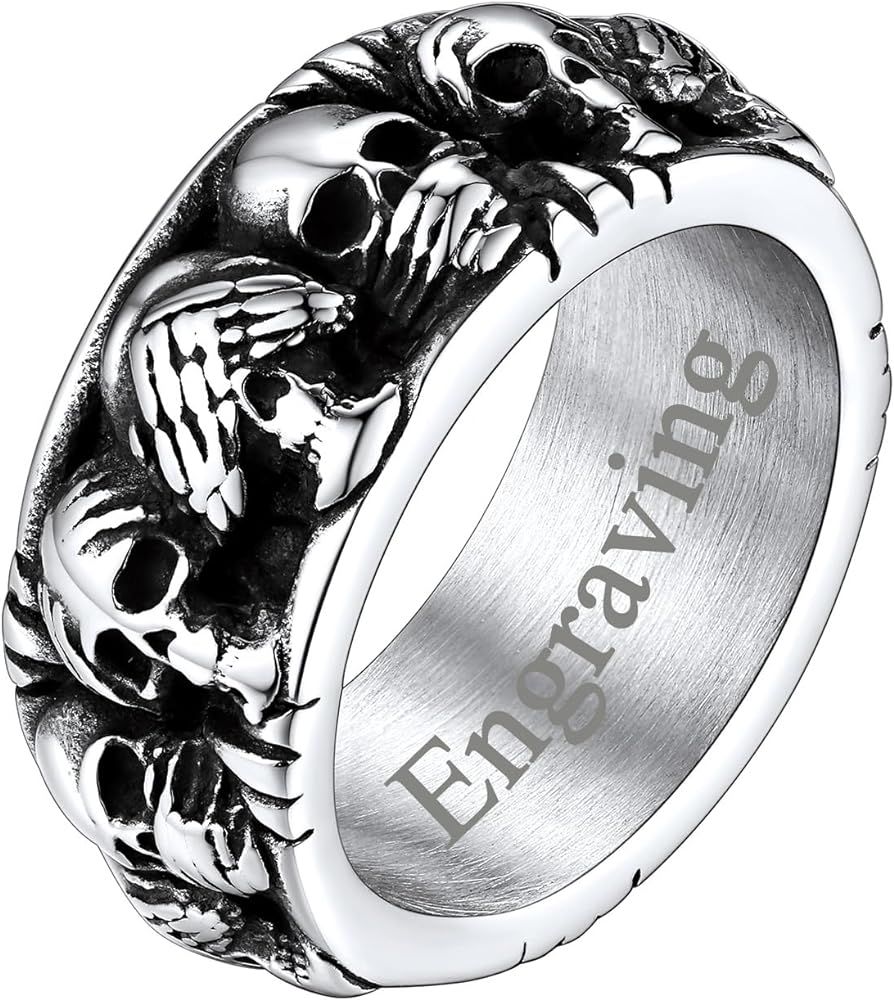 FaithHeart 3 Skull Rings for Men, Solid Stainless Steel Gothic Punk Biker Skeleton Band Rings, Ca... | Amazon (US)