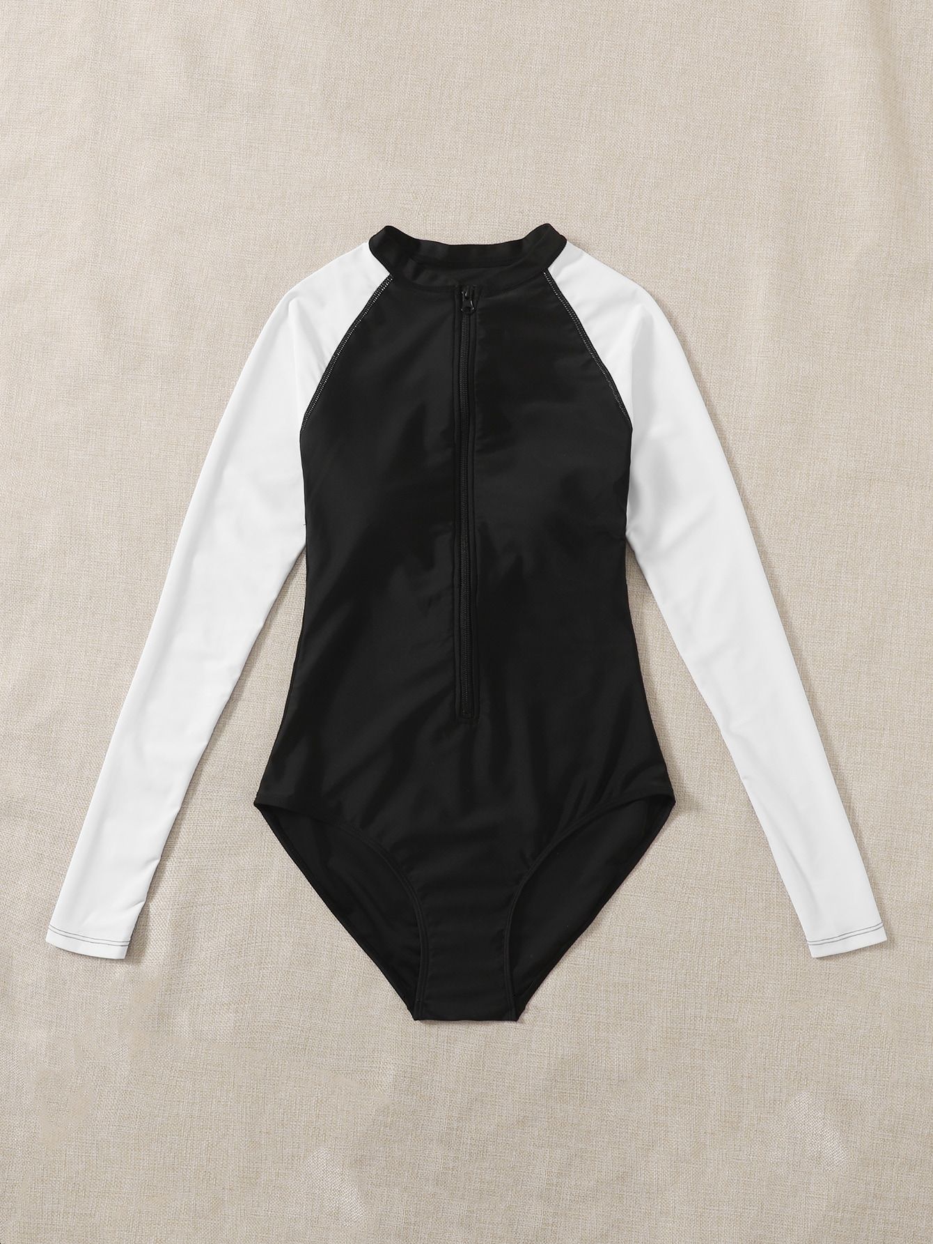 Raglan Long Sleeve Zipper One Piece Swimsuit | SHEIN