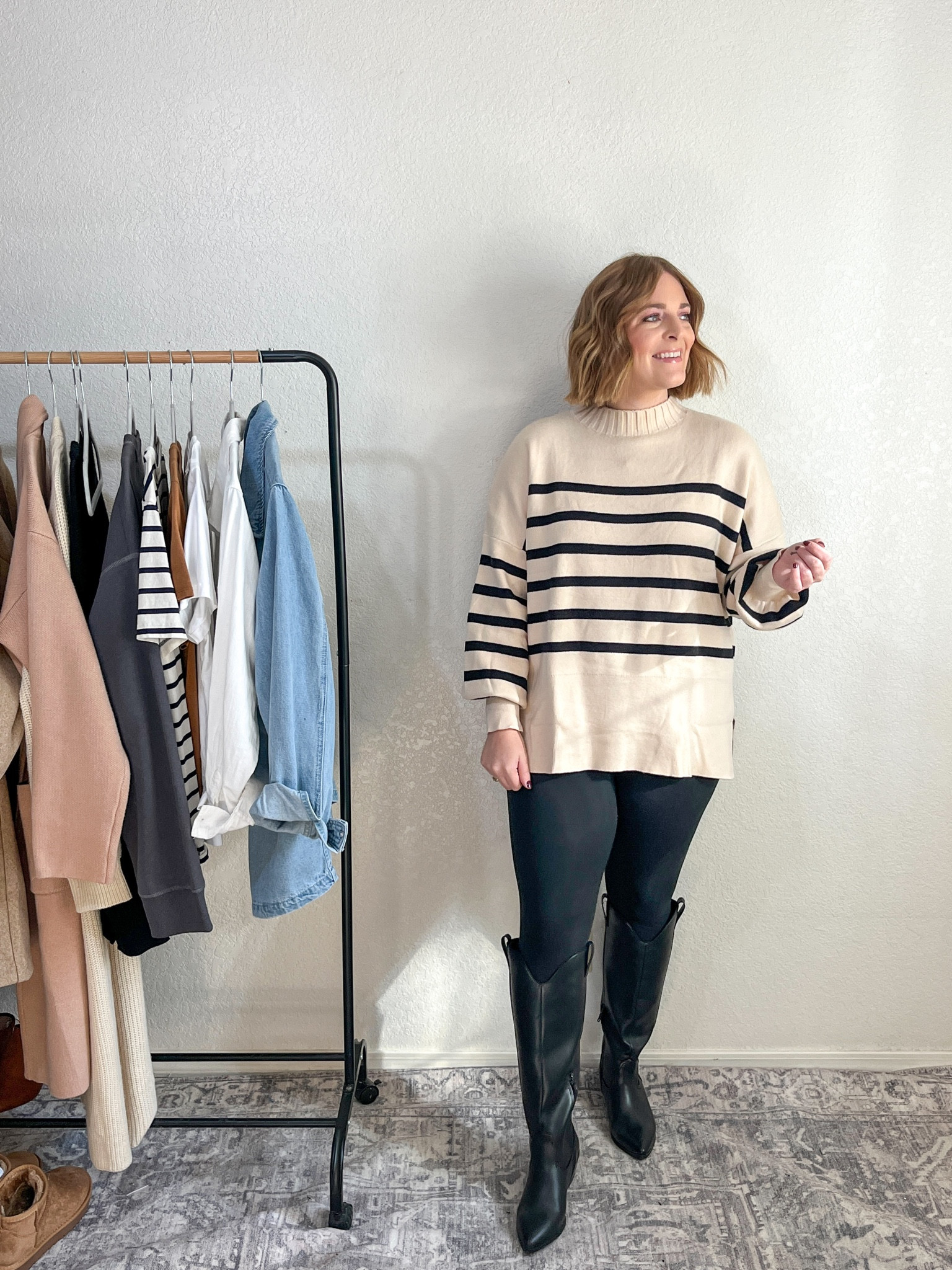 Striped tunic sweater + leggings// wearing M in sweater but wish I did large (stay true to size)

#LTKfindsunder50 #LTKmidsize