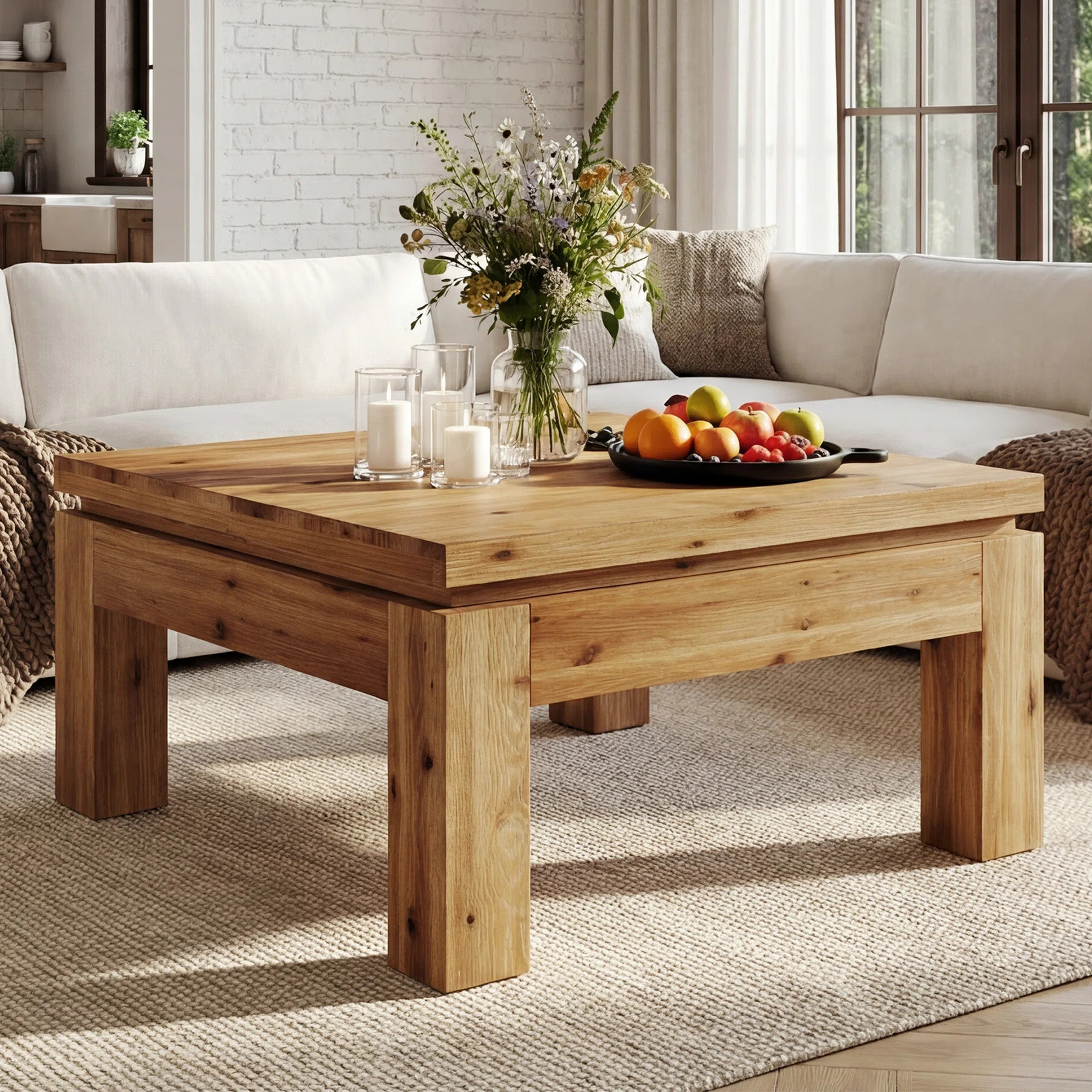 31.5" Solid Wood Square Coffee Table for Living Room, Rustic Brown | Wayfair North America