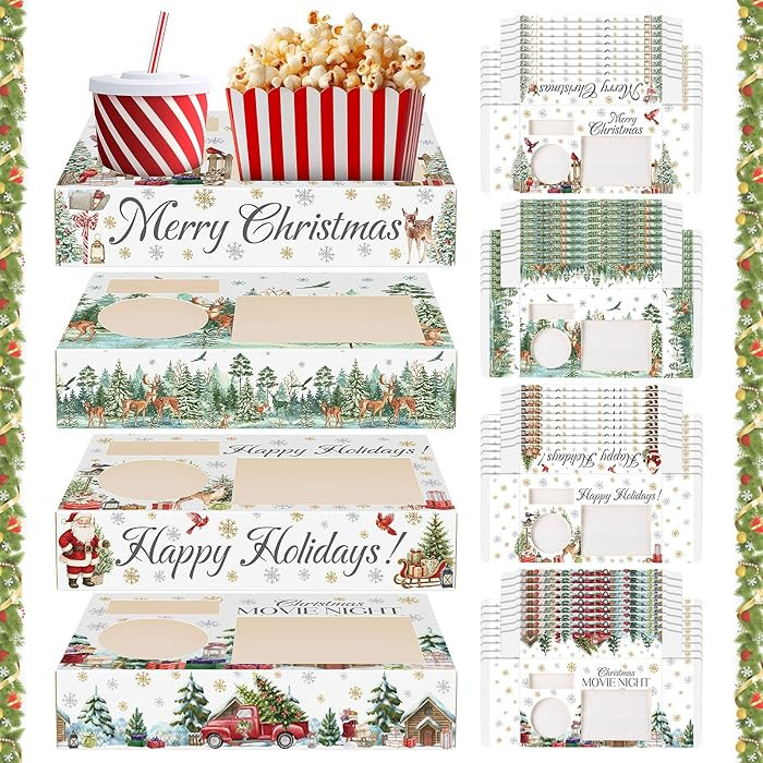Yungyan 36 Pcs Movie Night Snack Trays - Disposable Christmas Treat Containers, Winter Holiday Fa... | Amazon (US)