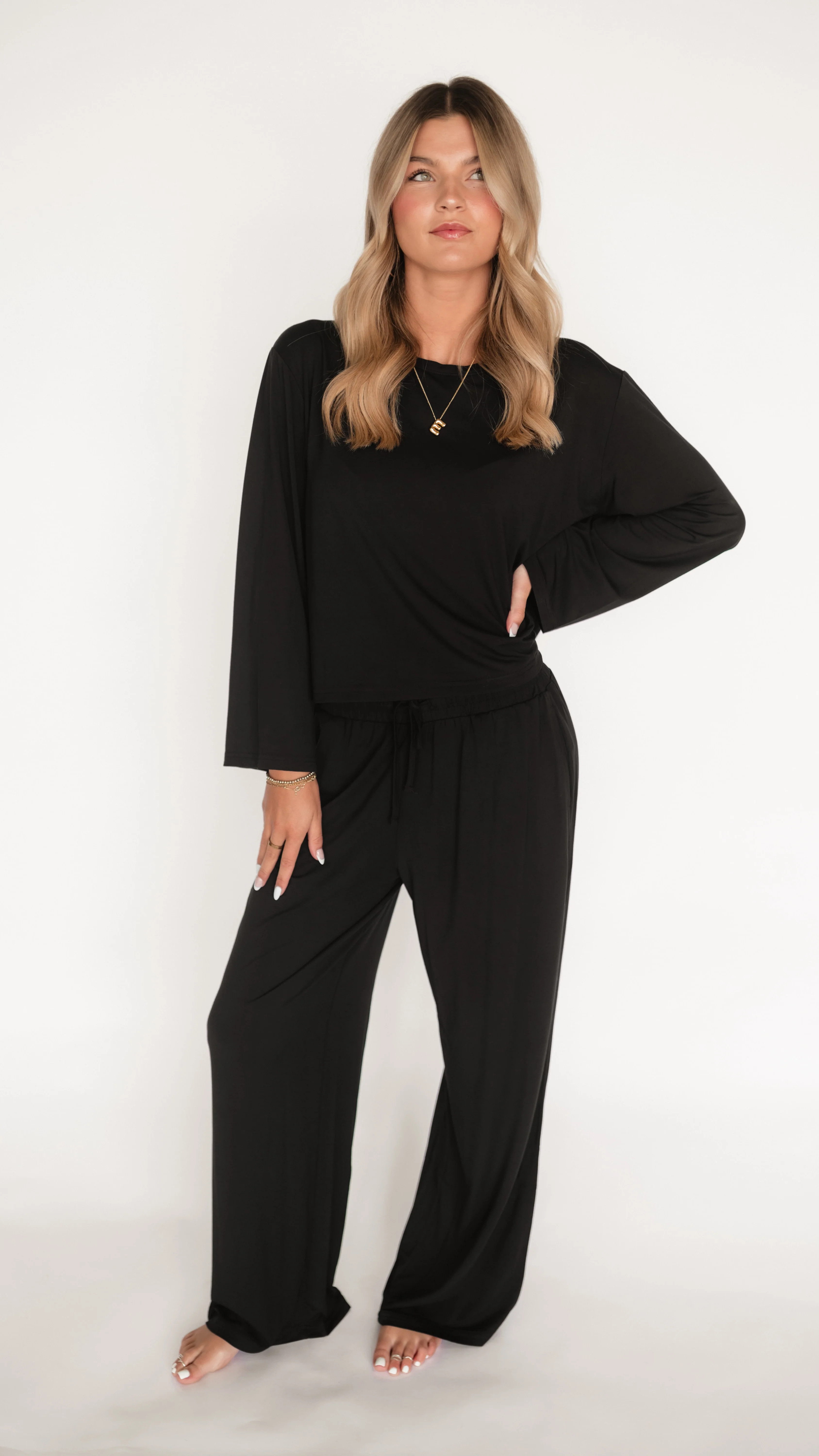 Women's Long Sleeve and Pants Set In Solid Black | Silks Design