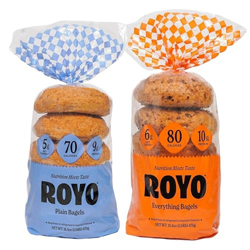 ROYO BREAD CO. 2-Pack Low Carb Artisan Bread and Bagels, 30-80 Calories (Plain & Everything Bagel) | Amazon (US)
