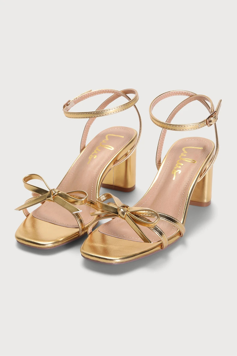 Rezzy Gold Bow Ankle Strap High Heel Sandals | Lulus (US)
