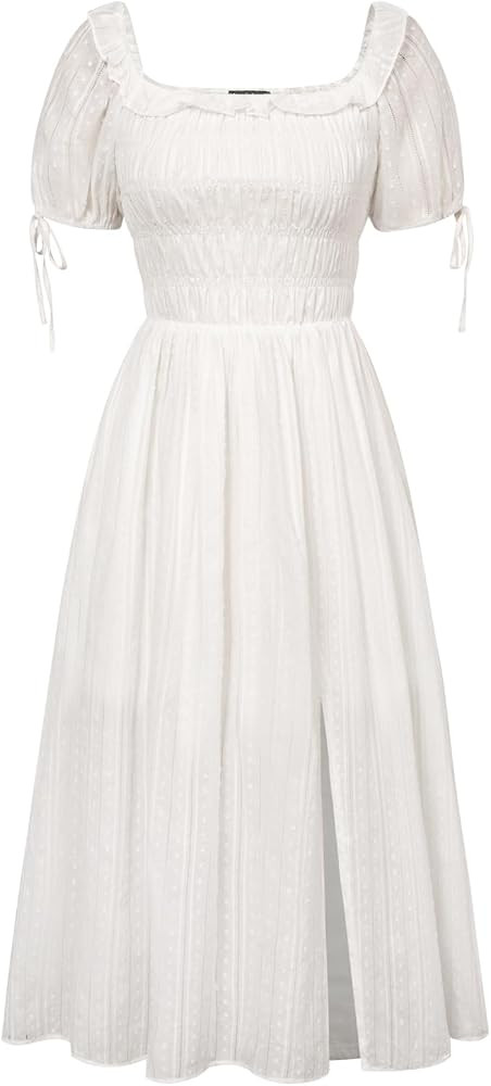 SCARLET DARKNESS Women Renaissance Midi Dress Ruffle Square Neck Short Sleeve Smocked Cotton Slit... | Amazon (UK)