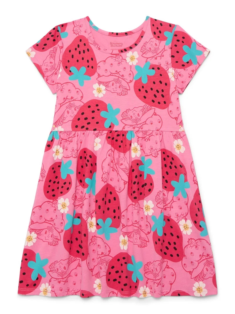Strawberry Shortcake Girls' Allover Print Dress with Short Sleeves, Sizes 4-12 | Walmart (US)