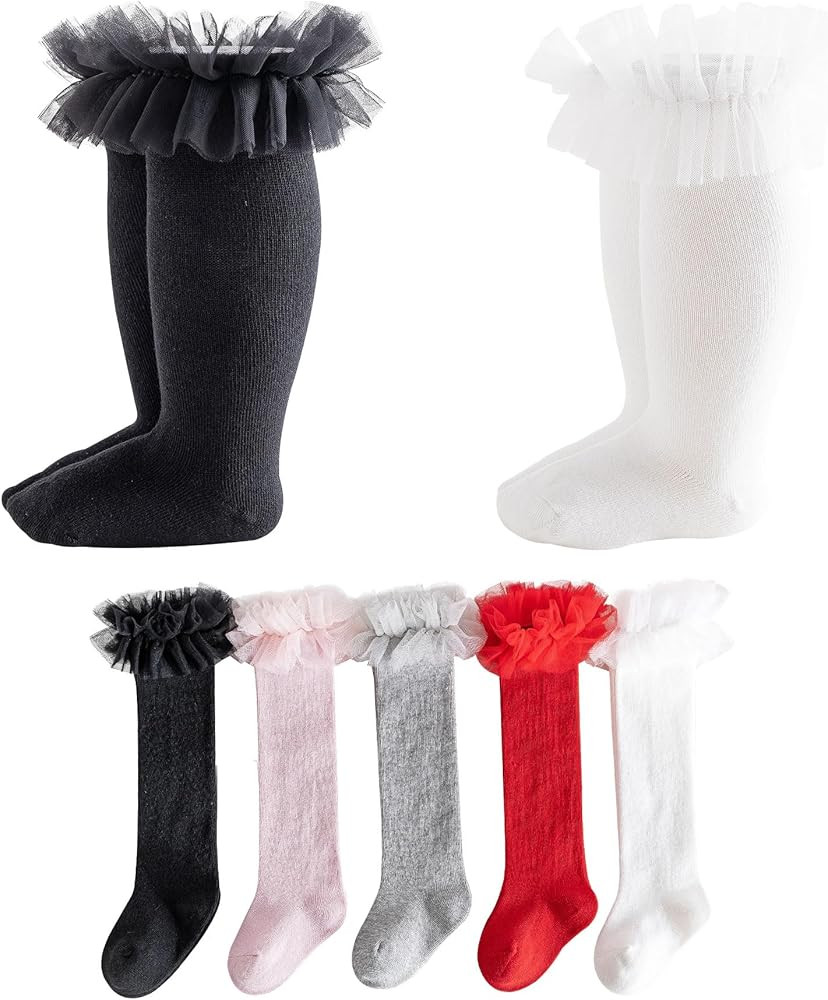 HOUSEYUAN Infant Frilly Baby Girls Knee High Socks Newborn Thigh Lace Ruffle Long Socks Toddler T... | Amazon (US)