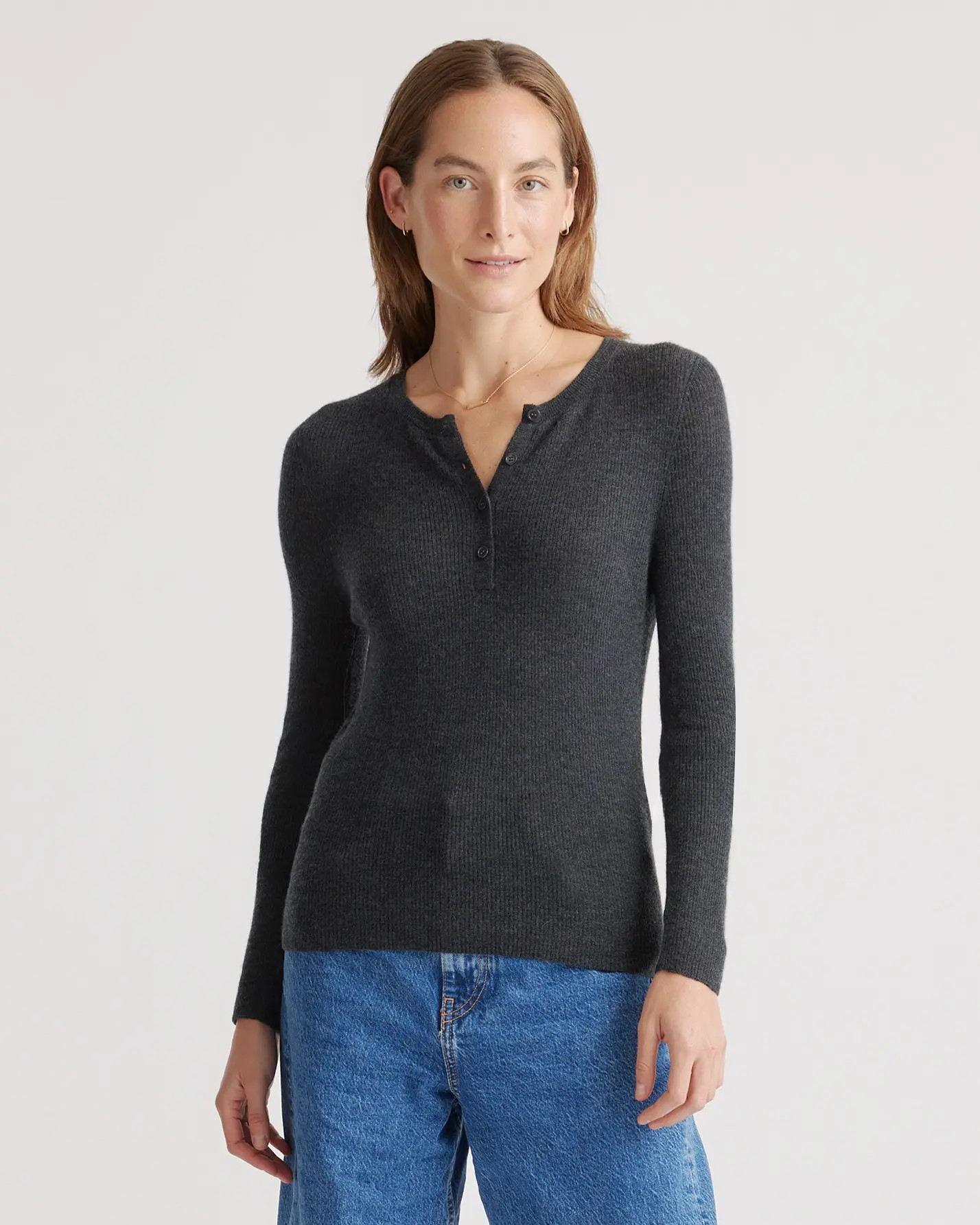 Featherweight Cashmere Ribbed Henley Sweater | Quince