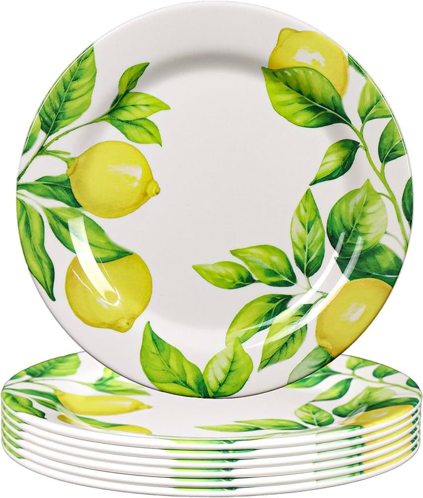 6-Piece Melamine Lemon Plates Set, 9" Unbreakable Dinner Salad Appetizer Dessert Plates, Break Re... | Amazon (US)