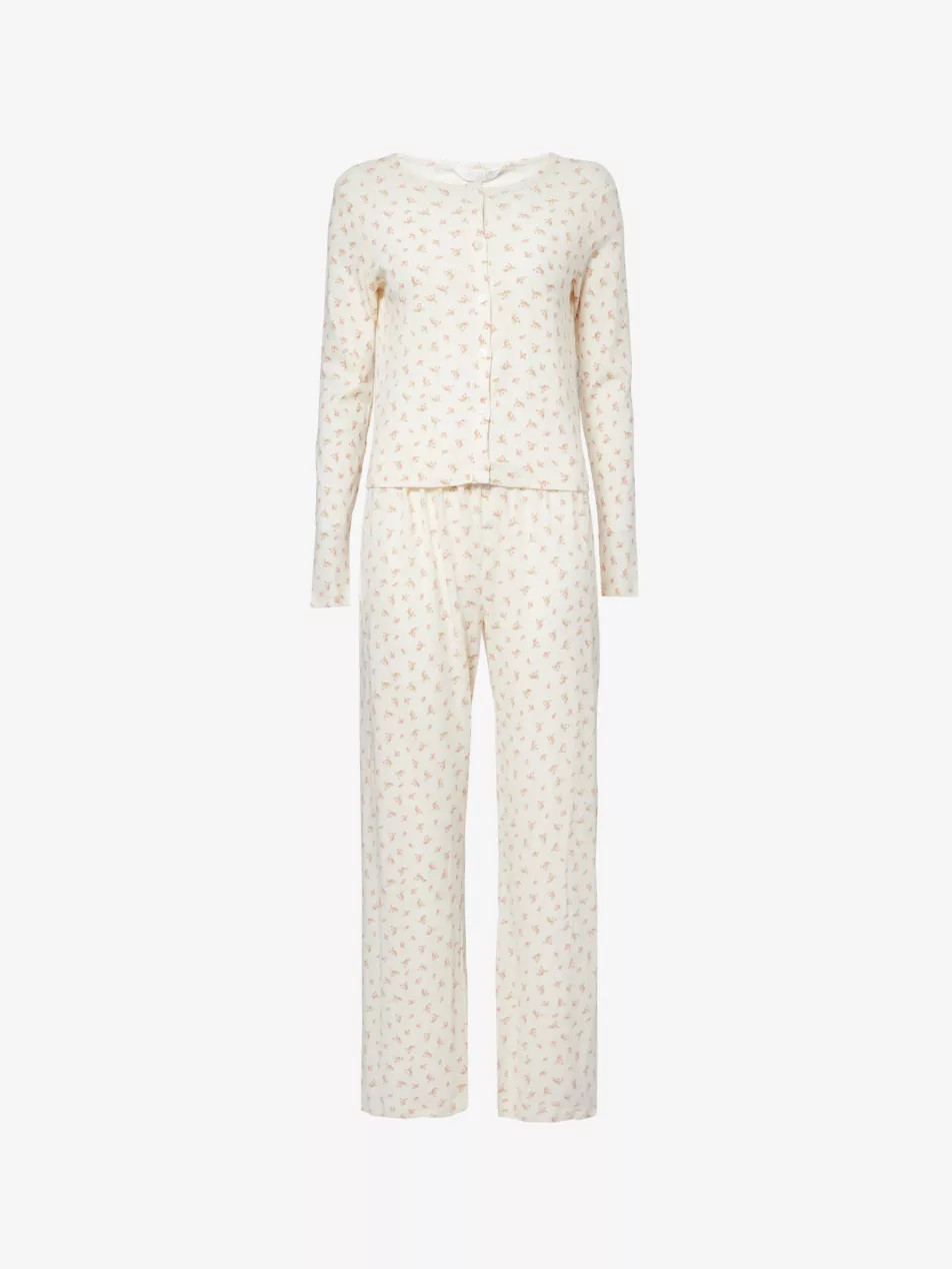 Pointelle Floral-Print Straight-Leg Cotton-Jersey Pyjama Set | Selfridges