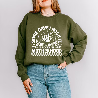 Simply Sage Market I Rock Motherhood Sweatshirt - M - Military | Target