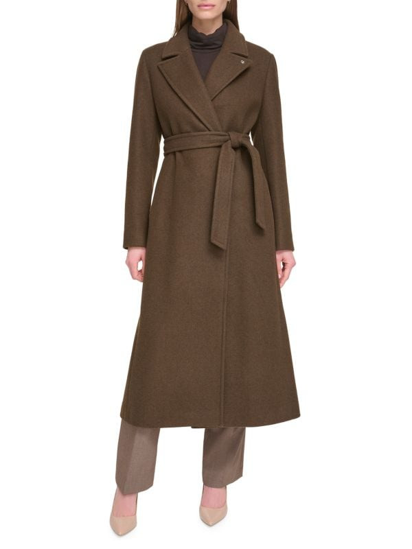 Calvin Klein Faux Wool Belted Wrap Coat on SALE | Saks OFF 5TH | Saks Fifth Avenue OFF 5TH