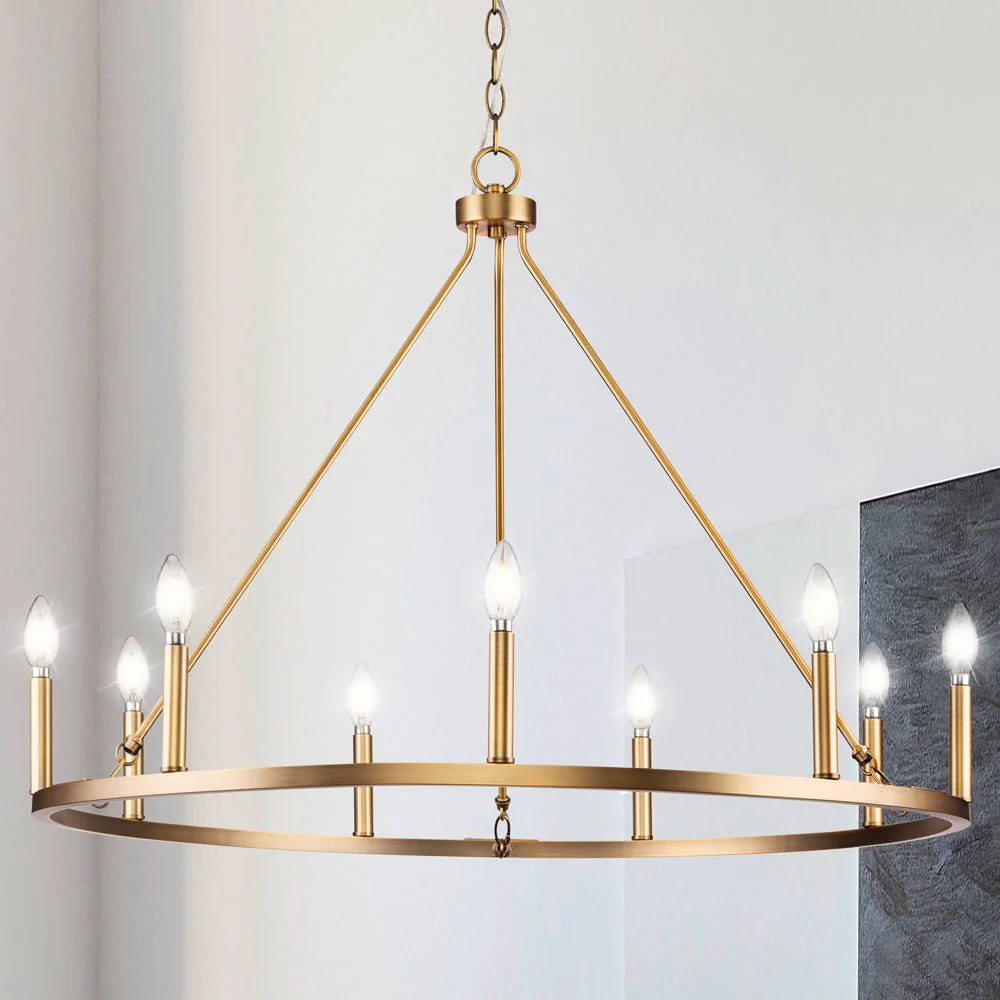 UHP4604 Modern Farmhouse Indoor Chandelier, 26-1/2''H x 35-1/2"W x 35-1/2''D, Vintage Brass Finis... | Urban Ambiance, Inc.