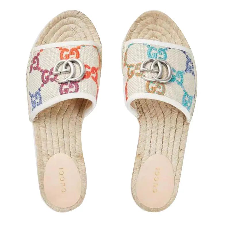 1:1 Dupe Gu Cci Embroidered Logo Platform Slide Slippers Sandal Boots Womens GG Espadrille Slides... | DHGate