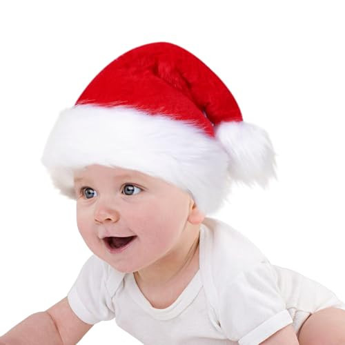Infant Christmas Hat, Santa Hats for Baby, Unisex Plush Comfort Extra Thicken Baby Christmas Hat for New Year Festive Party Red | Amazon (US)