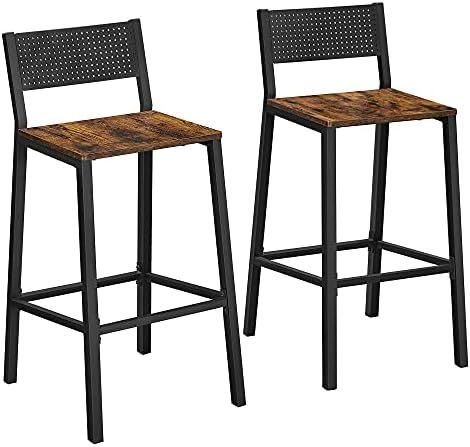 VASAGLE Bar Stools,Set of 2 Bar Chairs,Tall Bar Stools with Backrest,Industrial in Party Room,Rustic | Amazon (US)