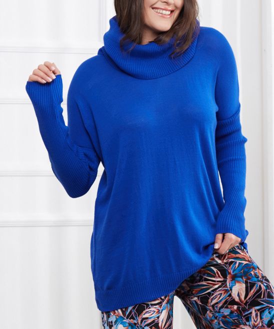 French Town Women's Tunics ROYAL-BLUE - Royal Blue Cowl Neck Sweater - Women | Zulily