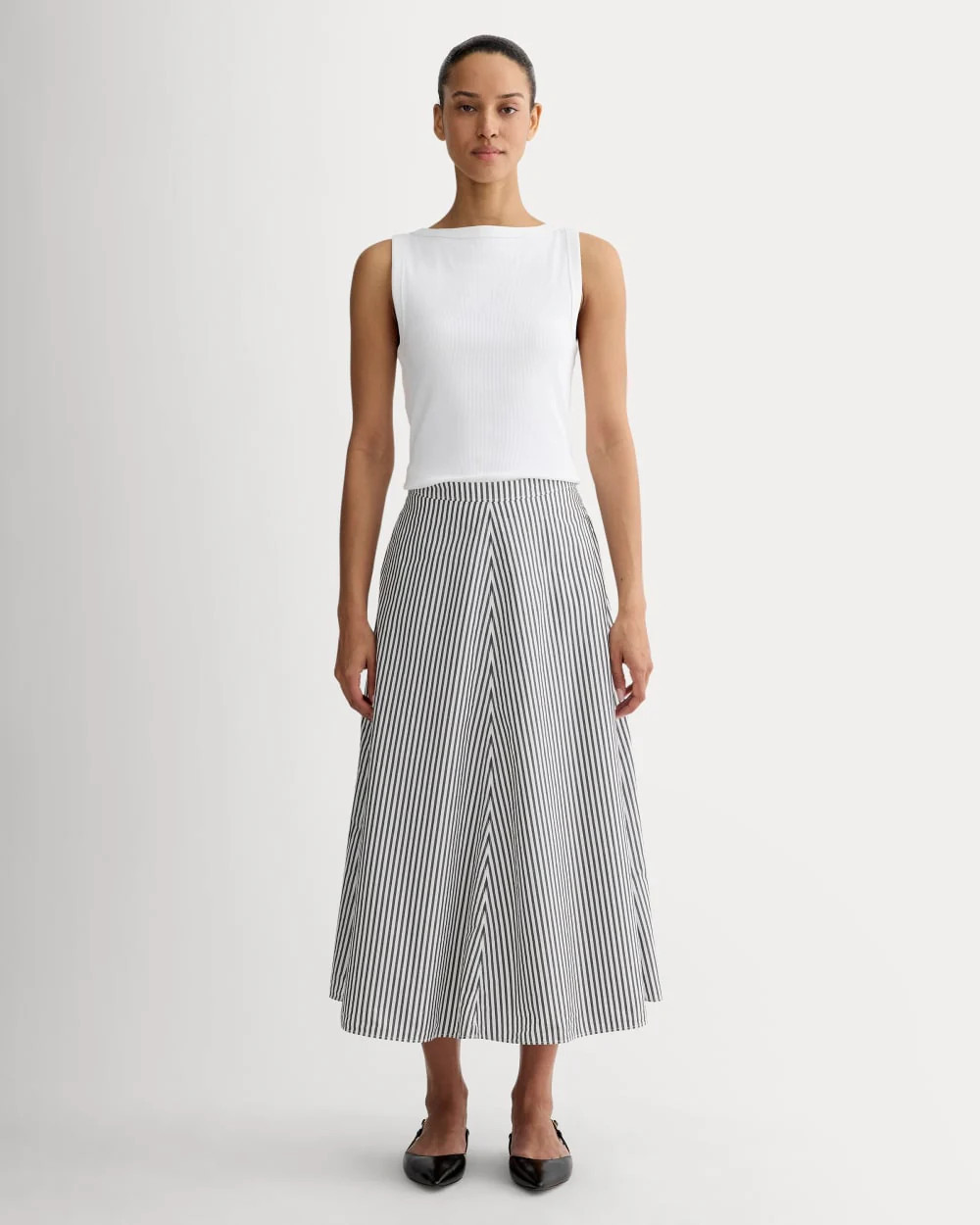 Everlane Midi Skirt, Ultrasoft Cotton, Optic White/Black, Size 16 | Everlane