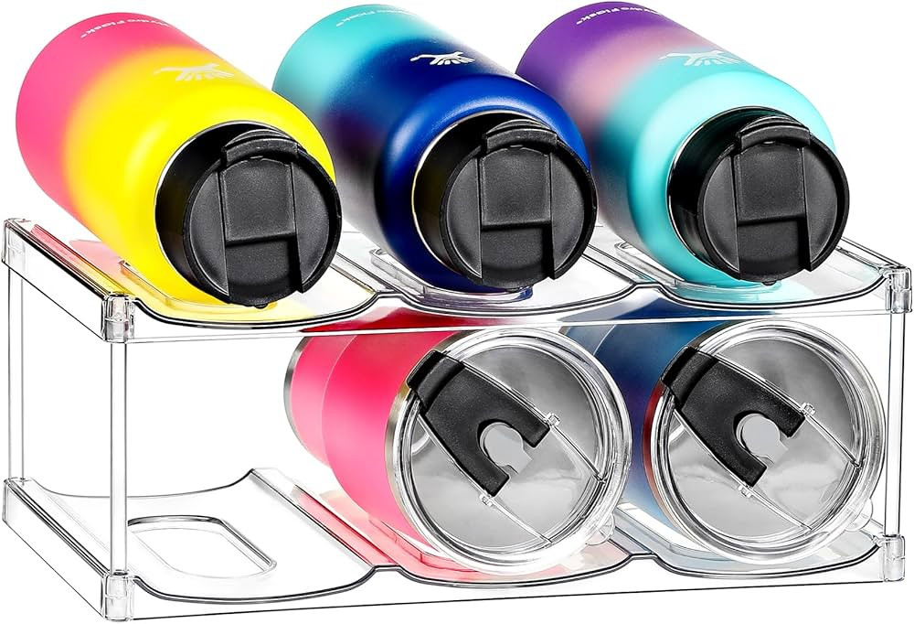 2 Tier Stackable Water Bottle Organizer for Cabinet - Premium Clear Holder for Tumbler, Cup, Trav... | Amazon (US)