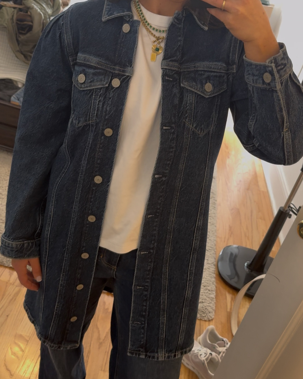 Canadian tuxedo with pop of color