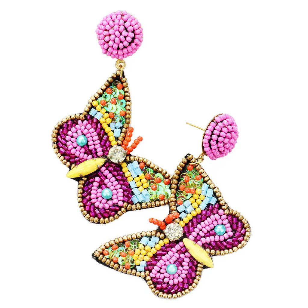 Unique Decorative Seed Bead Butterfly Dangle Earrings, 3&quot; | Rosemarie Collections