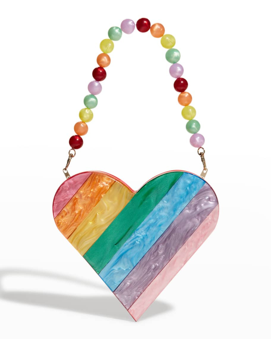 Bari Lynn Girl's Rainbow Striped Heart Shoulder Bag | Neiman Marcus