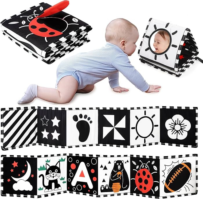 URMYWO Black and White Baby Toys, Tummy Time High Contrast Newborn Toys 0-3 Months, Soft Baby Boo... | Amazon (US)