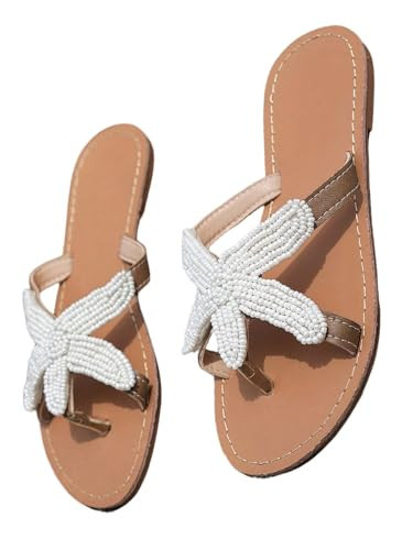 RoseSeek Women's Pearl Starfish Flip Flops Toe Post Thong Sandals Slip On Beach Vacation Slides | Amazon (US)