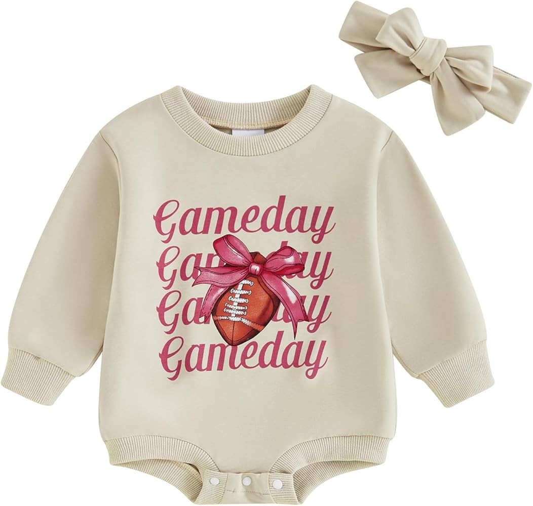 BemeyourBBs Newborn Baby Girl Football Clothes Bubble Romper Sweatshirt Romper Fall Cute One Piec... | Amazon (US)