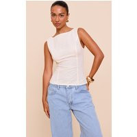 Cream Woven Long Top | PrettyLittleThing US