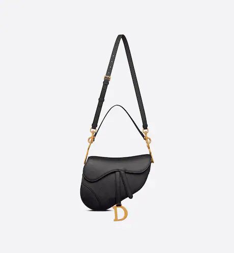 Saddle Bag with Strap Black Grained Calfskin | DIOR | Dior Couture