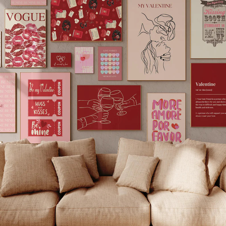 Valentines Day Decor Set of 15 Printables, Valentine Party Decor, Retro Romantic Gallery Wall, Cu... | Etsy (US)