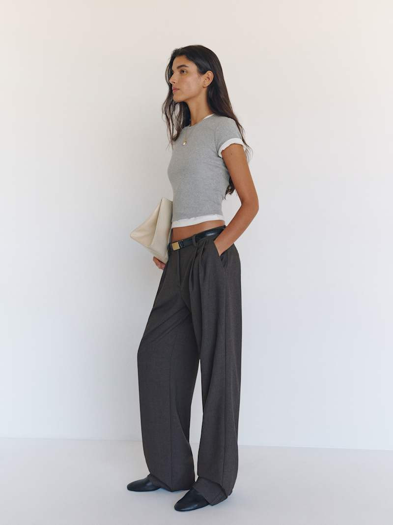Reformation Frances Low Rise Relaxed Long Pant Grey 12L | Reformation (Global)