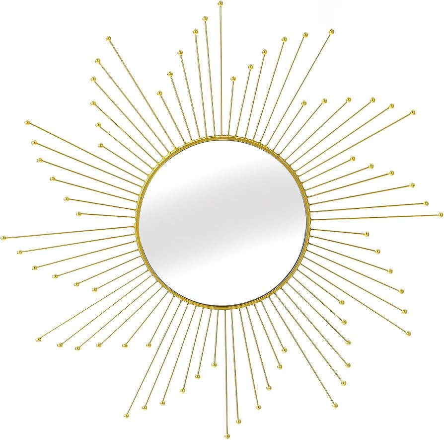 Large Gold Sunburst Mirror - 31" Starburst Wall Mirror with 12" Round Glass, Mid-Century Modern E... | Amazon (US)