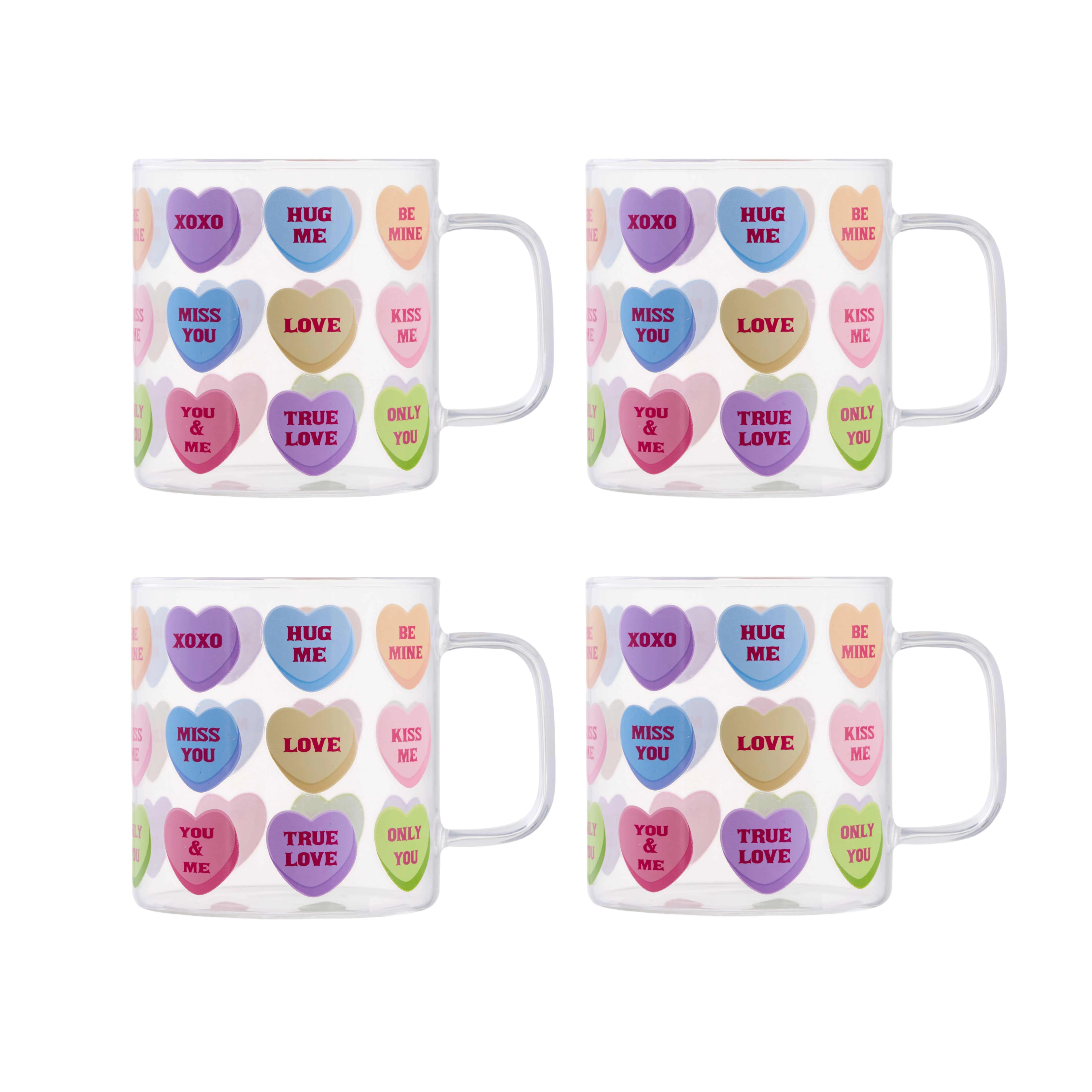 Way to Celebrate Conversational Hearts Glass Mug, 4Packs | Walmart (US)