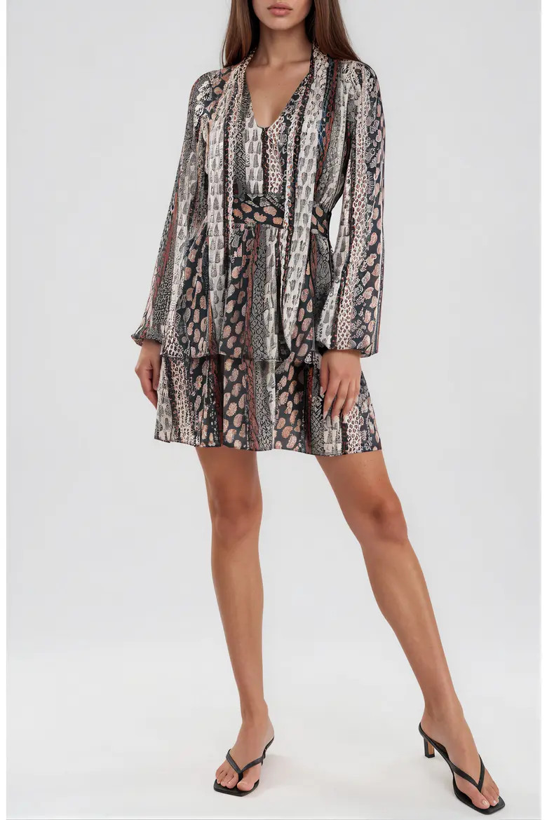 Belted Tiered Long Sleeve Satin Dress (Women) | Nordstrom | Nordstrom