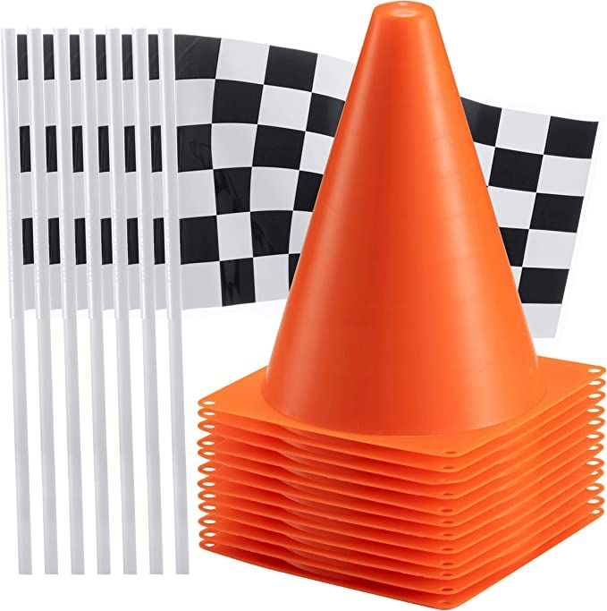 Amazon.com: Traffic Cones and Racing Checkered Flags - (24 Pcs) 12 - Black and White Flags on Sti... | Amazon (US)