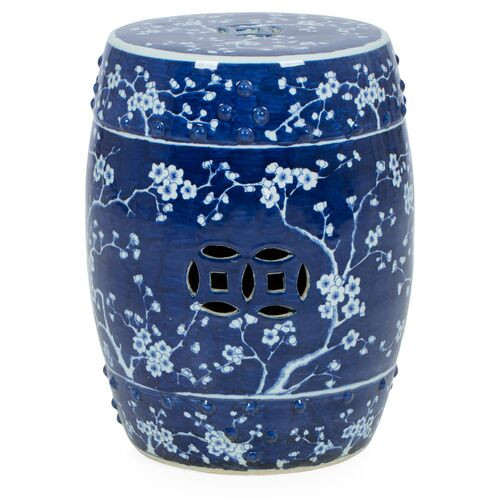 Blossom Garden Stool, Navy/White | One Kings Lane