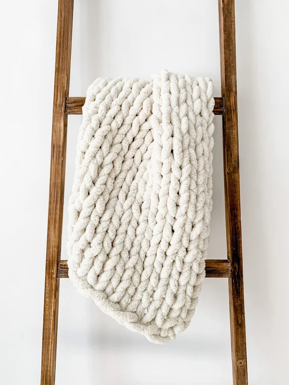 Oatmeal Chunky Knit Blanket  Soft Chenille Hand-knit Throw | Etsy | Etsy (US)