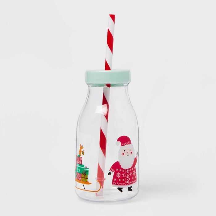 12oz Plastic Santa Milk Jug Cup with Straw - Wondershop&#8482; | Target