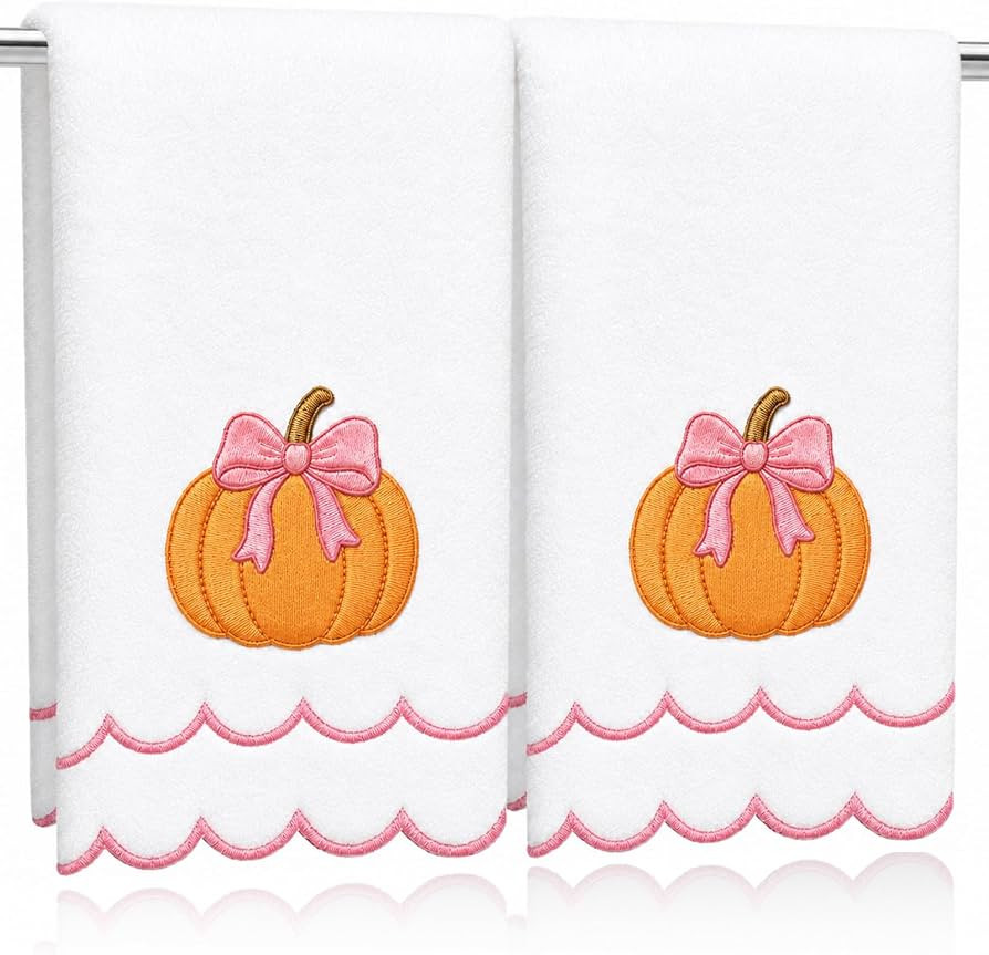 JarThenaAMCS 2 Pcs Fall Scalloped Hand Towels for Bathroom, Pink Pumpkin | Amazon (US)
