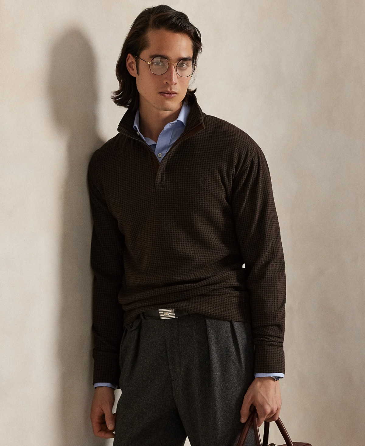 Polo Ralph Lauren Men's Houndstooth Luxury Jersey Pullover - Alpine Brown Htr Dogtooth | Macy's