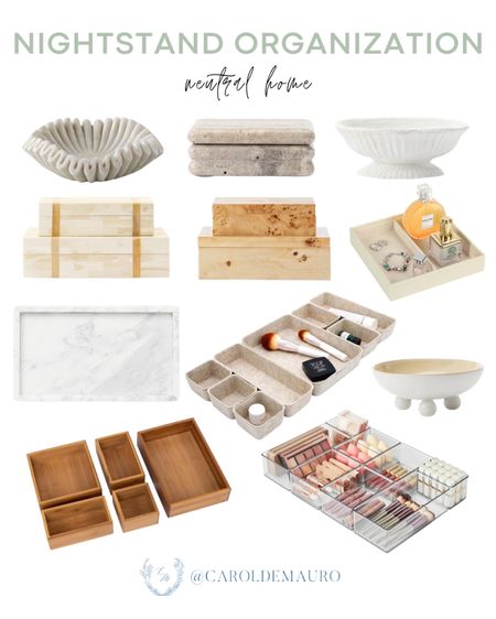 Organize your nighstand effortlessly with these acrylic & wooden boxes, marble tray, paper mache bowl and more!
#organizationidea #designtips #homehacks #springrefresh

#LTKstyletip #LTKSeasonal #LTKhome