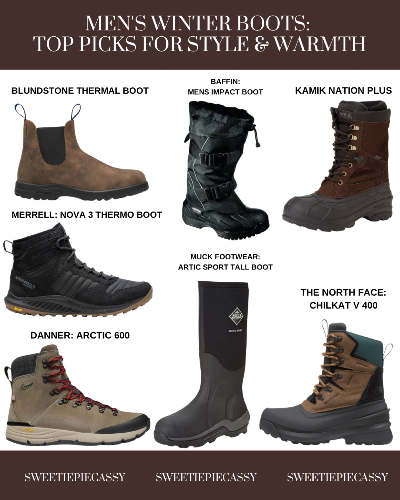 Top Best Winter Boots for Men ❄️ 

Discover the top-rated and thoroughly tested men's winter boots from brands like Muck Boots, The North Face, Merrell, Sorel, and more. These styles combine performance, warmth, and durability to meet the daily needs of the man in your life, making them perfect gifts or a reliable upgrade for winter adventures💫

#LTKworkwear #LTKover50style #LTKsale #LTKcanada #LTKgiftguide #mensboots 

#LTKmens #LTKstyletip #LTKwinter