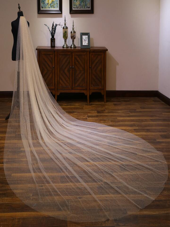 New Style Bridal Wedding Veil With Shiny Sequins, Long Train, Comb Hair Accessories For Photo Sho... | SHEIN