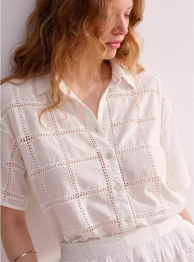 Buy White Broderie Short Sleeve Co-ord Shirt 12 | Co-ords | Tu | Tu Clothing