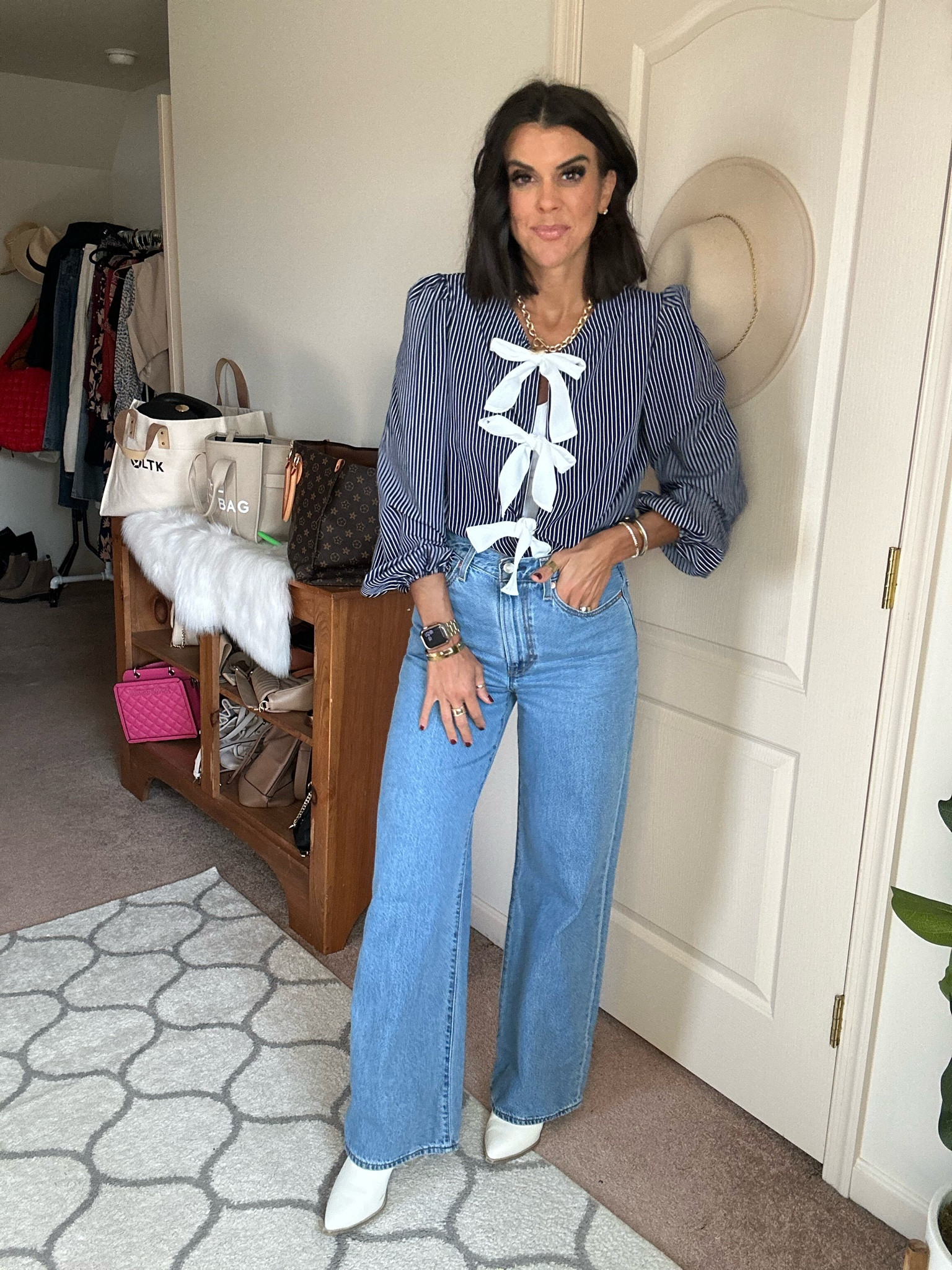 Size small in Amazon top
Size 27 in Levi jeans
Boots fit tts 

#LTKSeasonal #LTKHoliday #LTKFindsUnder100