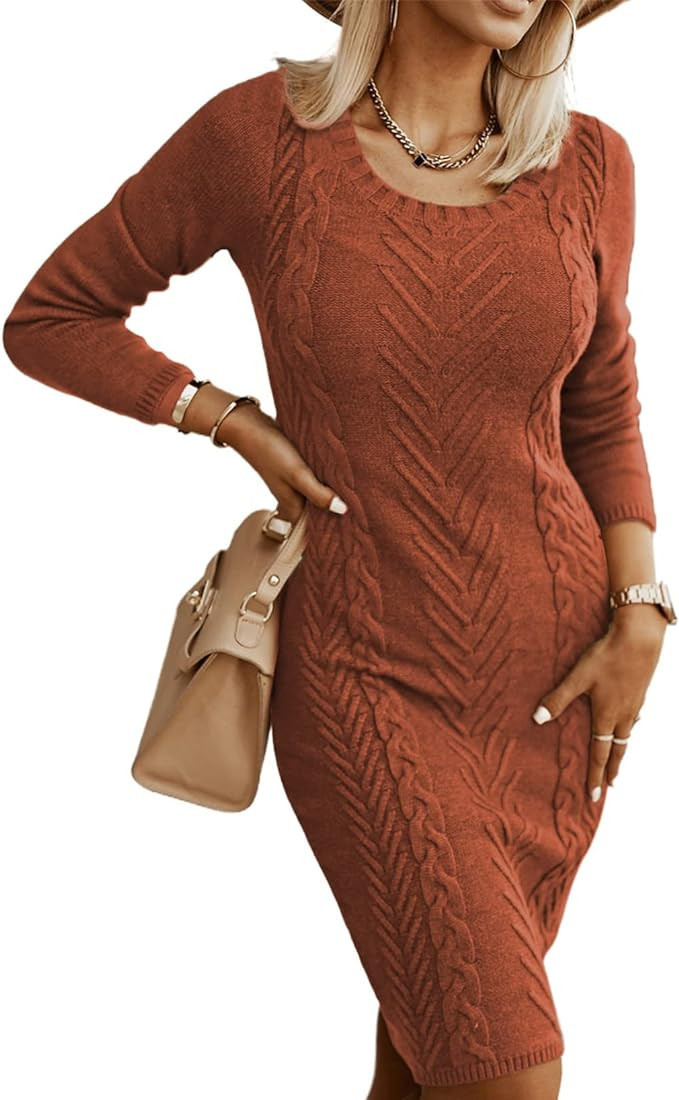 Dearlove Womens Long Sleeve Soft Chunky Knit Bodycon Midi Pullover Sweater Dress | Amazon (US)