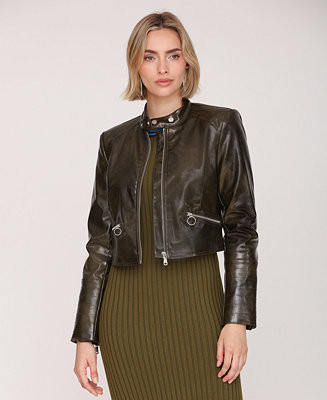 Avec Les Filles Women's Faux Leather Cropped Moto Jacket - Macy's | Macy's
