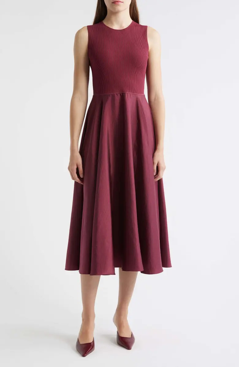 Theory Sleeveless Mixed Media Midi Dress | Nordstrom | Nordstrom